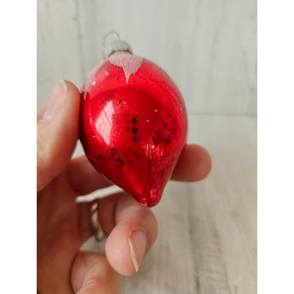 Vintage teardrop flocked red pink mercury glass ornament set Xmas tree - Picture 6 of 13